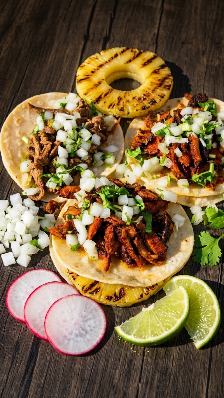 Al Pastor tacos with grilled pineapple