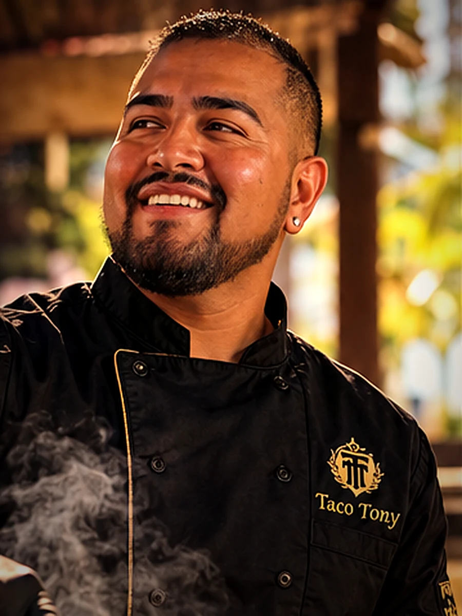 Tony Quintero, founder and executive chef, in his Taco Tony chef coat